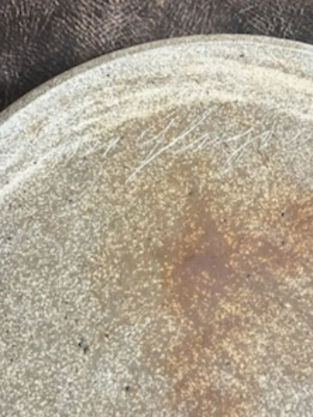 Vintage Signed Studio Pottery Glazed Stoneware Oversized Brown & Cream Platter